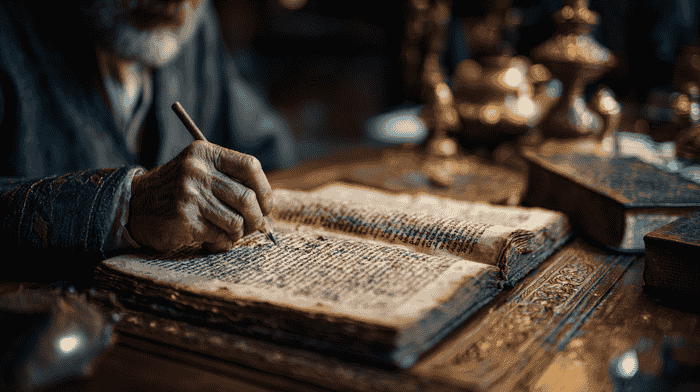 Scholar translating the Bible